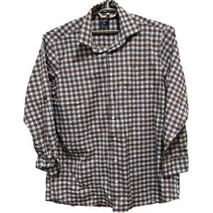Proper Sport Mens Plaid Button Up Shirt 2XT Brown Blue White Wrinkle Resistant